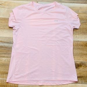 UNDER Armour Heat Gear Logo Blush Pink Women’s Workout T-shirt Top
